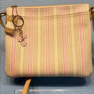Coach Beige and Pink Striped Crossbody Bag EUC